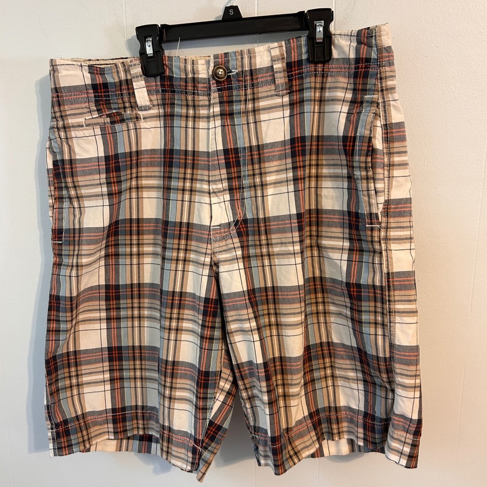 American Eagle Outfitters Mens Plaid Shorts Multicolor Flat Front Cotton Size 30